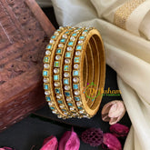 Thin Silk Thread Kundan Bangle-Green-Squares and Dot-G4946